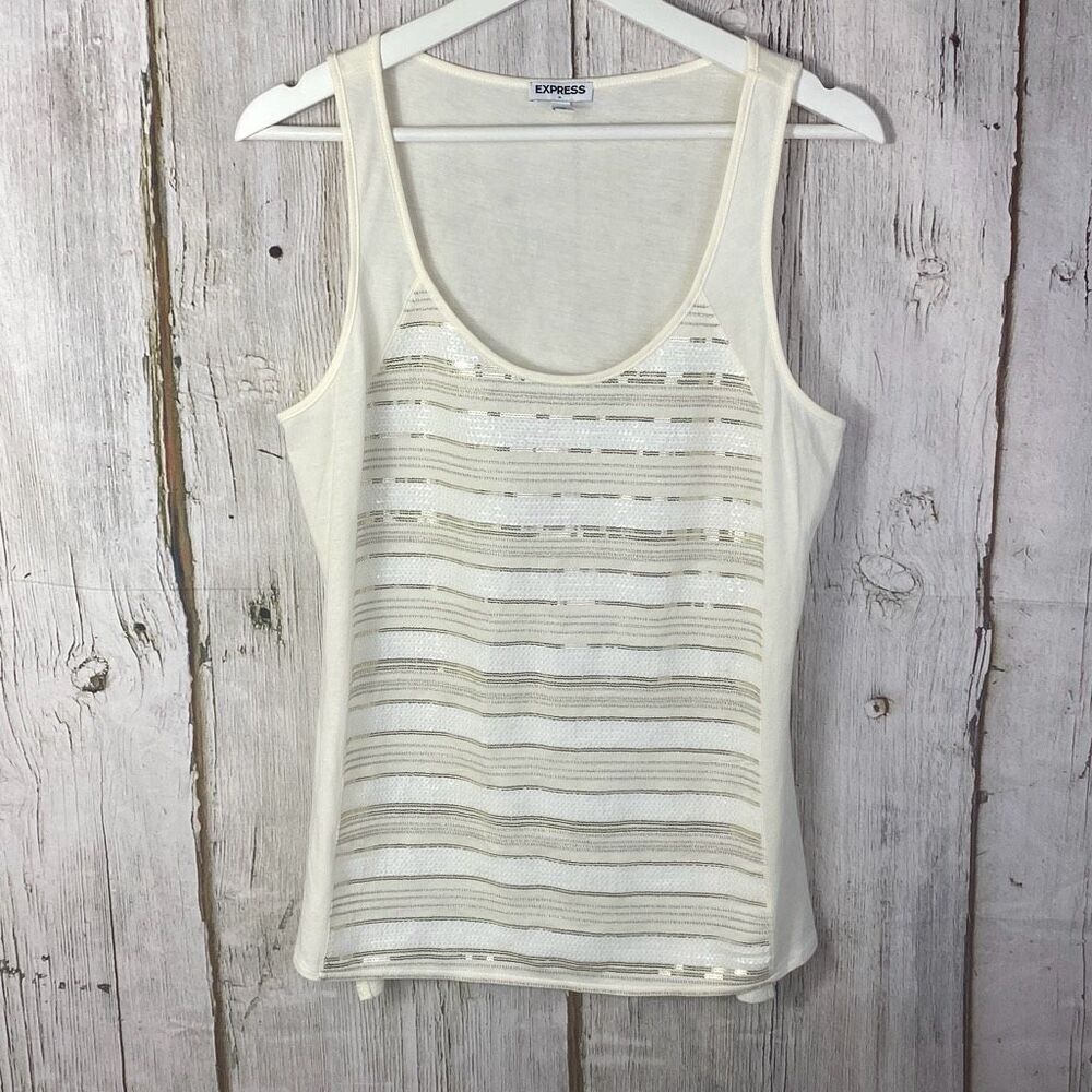 Express Ivory Sequin Tank Top Size Medium NWOT